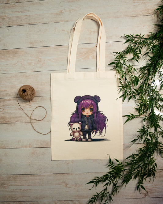 Fun Design Canvas Tote Bag - Purple Hair Don't Care! Cutest Cargo Carrier.