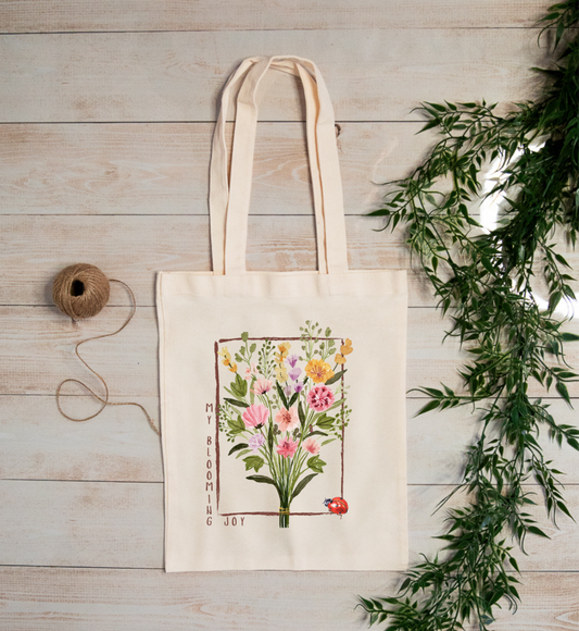 Ladybug & Wildflower Canvas Tote Bag