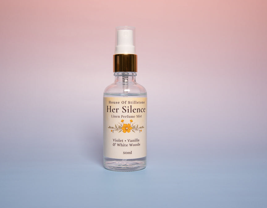 Her Silence Linen Perfume Mist – Soft Violet, Vanilla & White Woods | Luxury Linen Mist 50ml