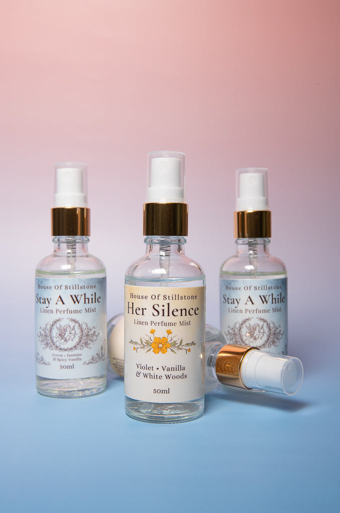Her Silence Linen Perfume Mist – Soft Violet, Vanilla & White Woods | Luxury Linen Mist 50ml