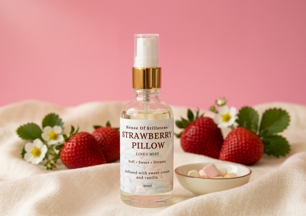 Strawberry Pillow & Linen Mist – Sweet Strawberry, Cream & Vanilla Luxury Sleep Spray | House of Stillstone