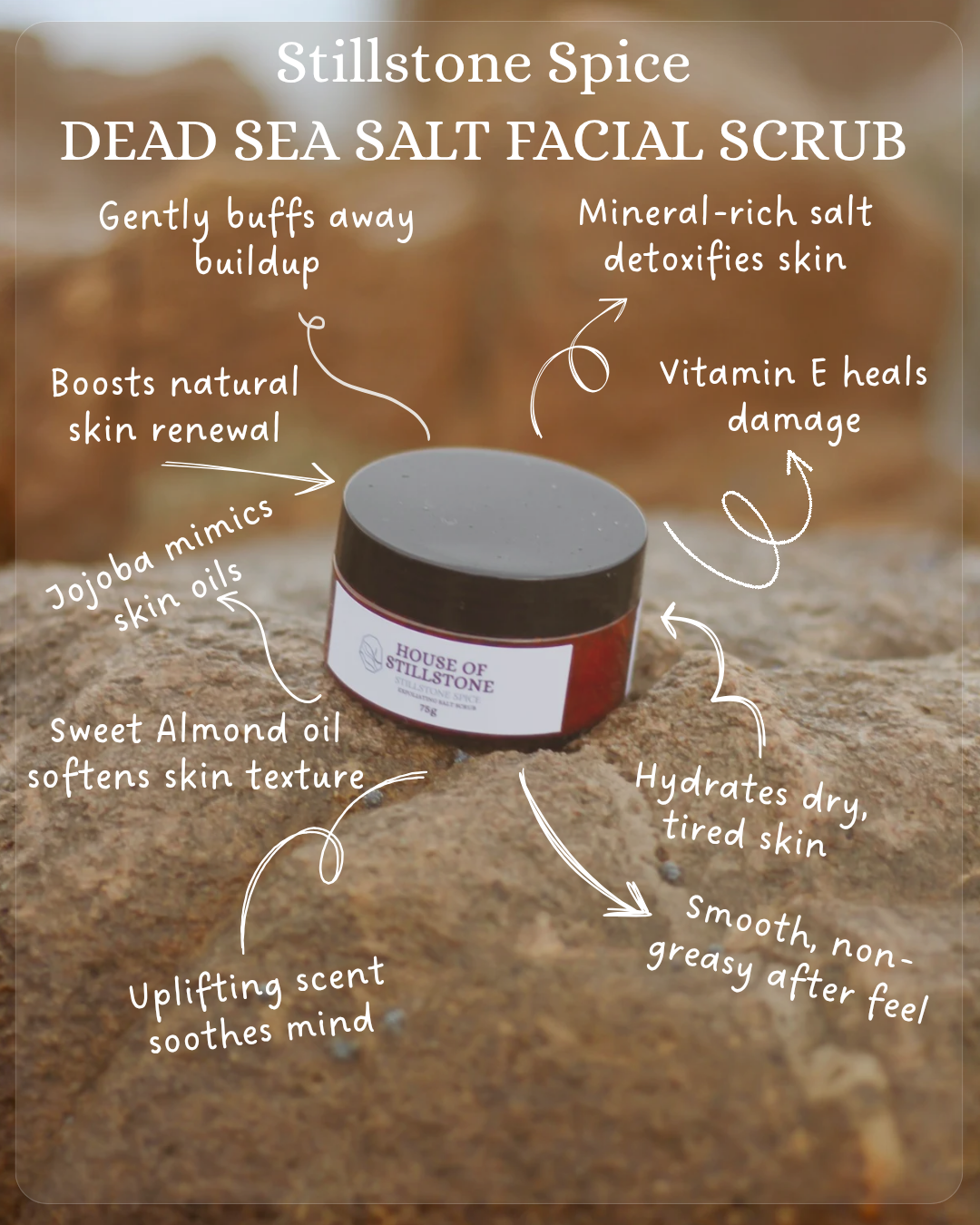 Stillstone Spice By House Of Stillstone – Nourishing  Dead Sea Salt Dry Facial Scrub.